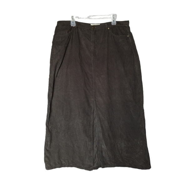 18 - Eddie Bauer • Dark Brown Corduroy Maxi Skirt with Front Slit & Pockets -Y2K - Picture 1 of 6
